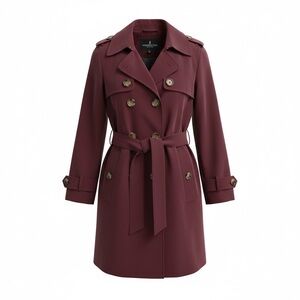 London Fog Maroon Double-Breasted Trench Coat with Hood Woman Large